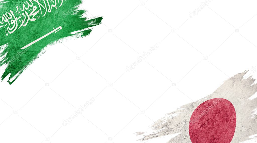 Flags of Saudi Arabia and Japan on White Background